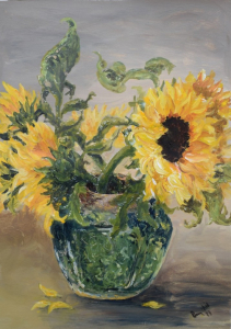 Sunflowers in a ginger jar