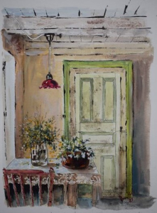 Interior with green door