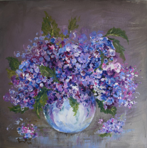 Hydrangeas in a lustre vase