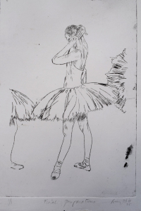 Drypoint etching of ballerina